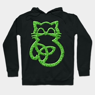 Faux Green Glitter Trinity Knot Celtic Cat Hoodie